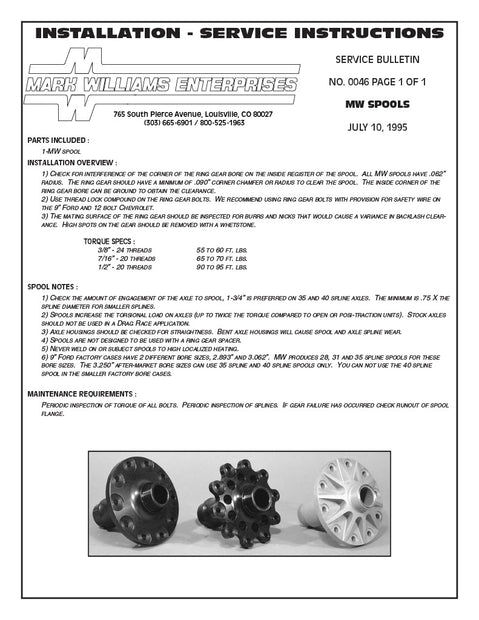 MW Modular 12 Bolt 40 spline aluminum spool