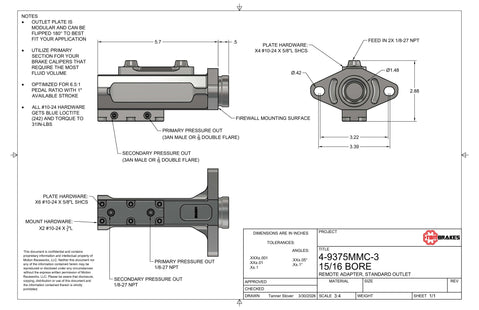 TBM Modular Billet Master Cylinder 15/16