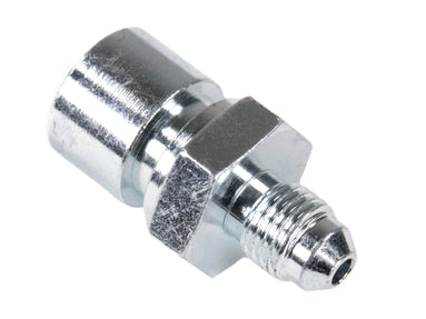 Brake Hardline Fitting, Male -3 AN to Female 10mm x 1.25 Inverted Flare, Steel, Zinc Plated, Each 650203